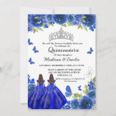 Blauwe koninklijke bloemenvlinder tweeling quincea kaart (Voorkant)