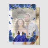 Blauwe koninklijke bloemenvlinder tweeling quincea vellum uitnodigingen (Offset (Koppel))
