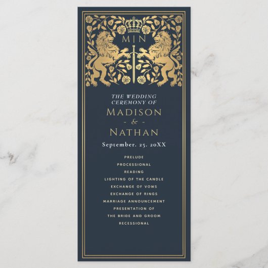 Blauwe Koninklijke Leeuw Middeleeuws Zwaard Trouwp Programmakaart (Voorkant)