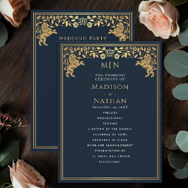 Blauwe Koninklijke Leeuw Middeleeuws Zwaard Trouwp Programmakaart