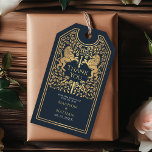 Blauwe Koninklijke Leeuw Middeleeuwse Zwaard bruil Cadeaulabel<br><div class="desc">Bedank uw gasten met koninklijke elegantie! Deze labels zijn voorzien van twee gouden leeuwen met een zwaard en een kroon ertussen, omringd door delicate bloemen op een blauwe achtergrond. De perfecte koninklijke touch voor uw speciale dag! Houd er rekening mee dat het goud op de labels GEEN echte folie is...</div>