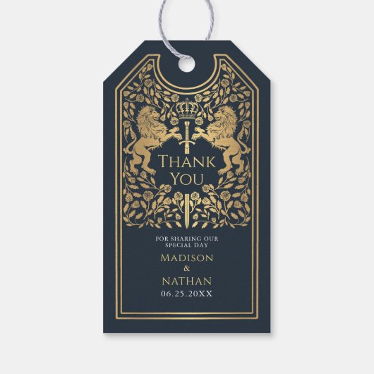 Blauwe Koninklijke Leeuw Middeleeuwse Zwaard bruil Cadeaulabel (Achterkant)