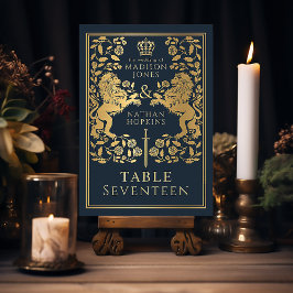 Blauwe Koninklijke Middeleeuwse Leeuw Bruiloft Kaart