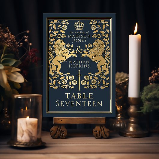 Blauwe Koninklijke Middeleeuwse Leeuw Bruiloft Kaart