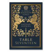 Blauwe Koninklijke Middeleeuwse Leeuw Bruiloft Kaart (Voorkant)