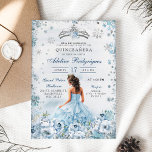 Blauwe koninklijke prinses Mexicaans meisje 16e ve Kaart<br><div class="desc">Floral en Quince Tiara Mexicaans Meisje 16e Verjaardag,  Winter Sneeuwvlokken Mis Quince Anos,  Sweet 16e Quinceasera Verjaardag Meisje.</div>