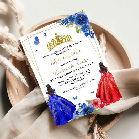 Blauwe koninklijke & rode vlinder tweeling Quincea Kaart