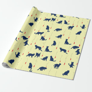 Blauwe kookpennen en rode vissen cadeaupapier