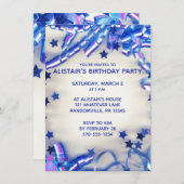 Blauwe koolstof en Confetti jongens Birthday Party Kaart (Voorkant / Achterkant)