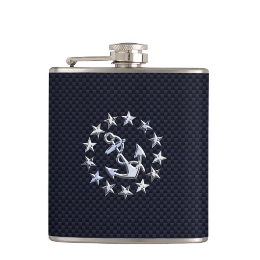 Blauwe koolstofvezel Nauwe jachtvlag Afdruk Heupfles (Voorkant)