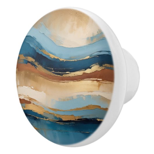 Blauwe koper- en goudgolven keramische knop (Rechts)