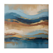 Blauwe koper- en goudgolven tegeltje (Voorkant)