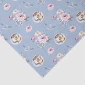 Blauwe Kopje Thee met Roze Bloemen Tissuepapier (Detail)