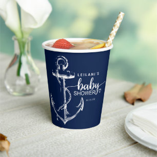 Blauwe koppen van baby shower Nautical Anchor Navy Papieren Bekers