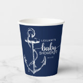 Blauwe koppen van baby shower Nautical Anchor Navy Papieren Bekers (Voorkant)