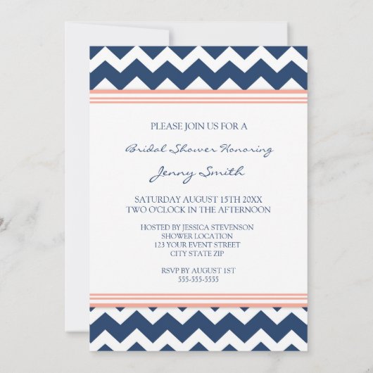 Blauwe koraal Chevron Bridal-showkaarten Kaart (Achterkant)