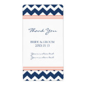 Blauwe koraal Chevron bruiloft labels (Voorkant)
