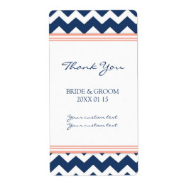 Blauwe koraal Chevron bruiloft labels