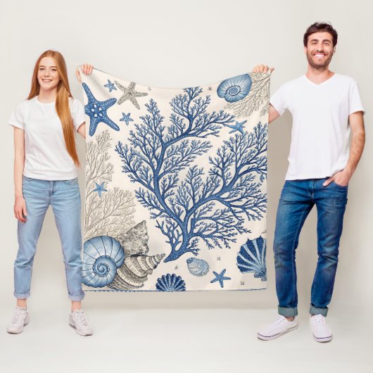 Blauwe Koraal Fleece Deken – Kust Ocean Throw (In situ)
