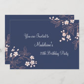 Blauwe koraal Floral 75e verjaardag Kaart (Voorkant / Achterkant)