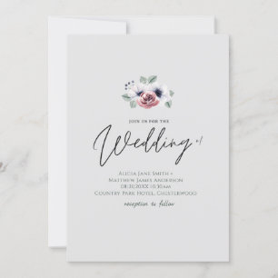 Blauwe koraal grijze bloemige handschrijfstijl huw