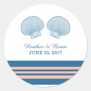 Blauwe koraal Nautical Seashells Weddenschappen Ronde Sticker