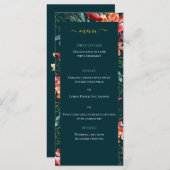 Blauwe koraal Waterverf Floral Elegant Wedding Menu (Voorkant / Achterkant)