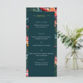 Blauwe koraal Waterverf Floral Elegant Wedding Menu (Staand voorkant)