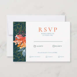 Blauwe koraal Waterverf Floral Elegant Wedding RSVP Kaartje