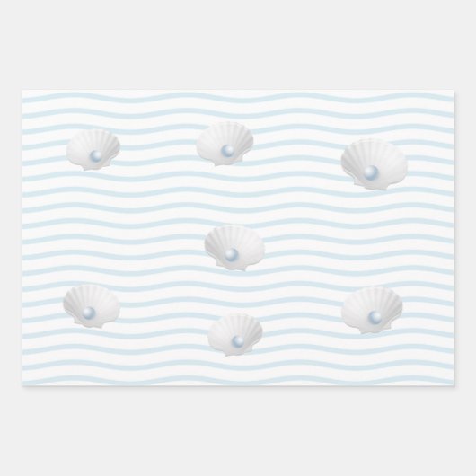 Blauwe koraal, zeeschelpen en blauw Sierkussen Pea Inpakpapier Vel (Voorkant 3)