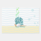 Blauwe koraal, zeeschelpen en blauw Sierkussen Pea Inpakpapier Vel (Voorkant)