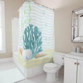 Blauwe koraal, zeeschelpen en blauwe parels douchegordijn (In situ)