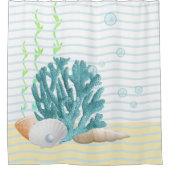 Blauwe koraal, zeeschelpen en blauwe parels douchegordijn (Voorkant)