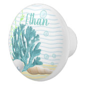 Blauwe koraal, zeeschelpen en blauwe parels keramische knop (Rechts)