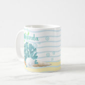 Blauwe koraal, zeeschelpen en blauwe parels koffiemok (Voorkant links)