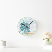 Blauwe koraal, zeeschelpen en blauwe parels ronde klok (Huis)