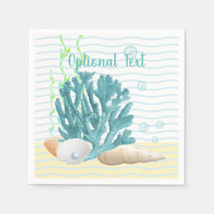 Blauwe koraal, zeeschelpen en blauwe parels servet
