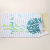 Blauwe koraal, zeeschelpen en blauwe parels strandlaken (Voorkant)