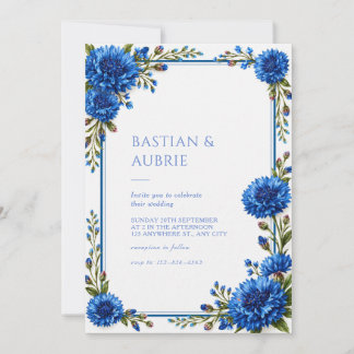 Blauwe Korenbloem Bloemrijke Trouwrand Kaart
