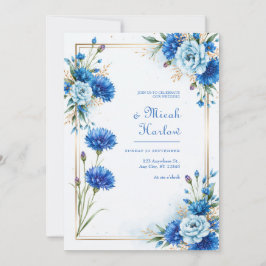 Blauwe Korenbloem Botanische Bruiloft Kaart