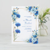 Blauwe Korenbloem Botanische Bruiloft Kaart (Staand voorkant)