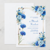 Blauwe Korenbloem Botanische Bruiloft Kaart (Voorkant / Achterkant)