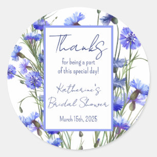 Blauwe Korenbloem Bruiloft Dank Je Favoriet Ronde Sticker