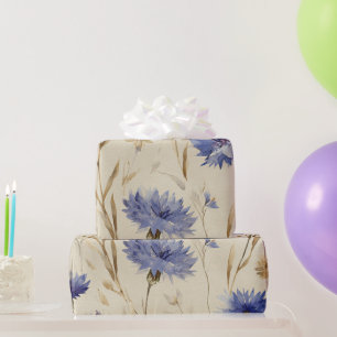 Blauwe Korenbloem Elegante Vintage Botanische Bloe Cadeaupapier
