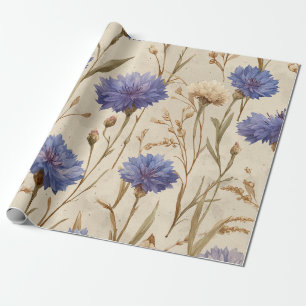 Blauwe Korenbloem Elegante Vintage Botanische Bloe Cadeaupapier