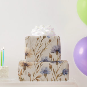 Blauwe Korenbloem Elegante Vintage Botanische Bloe Cadeaupapier