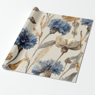 Blauwe Korenbloem Elegante Vintage Botanische Bloe Cadeaupapier