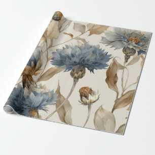 Blauwe Korenbloem Elegante Vintage Botanische Bloe Cadeaupapier