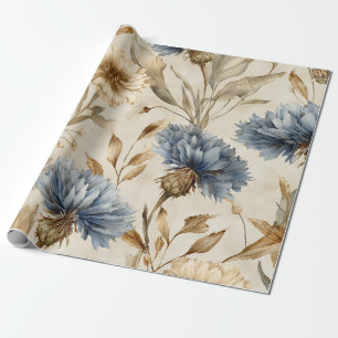 Blauwe Korenbloem Elegante Vintage Botanische Bloe Cadeaupapier