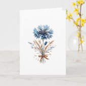 Blauwe Korenbloem en Tarwe Boeket Witte Kaart (Gele Bloem)